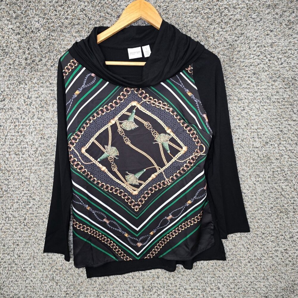 Chicos Zenergy Top Womens 1 US Medium Black Cowl Neck Tunic Casual Ladies‎